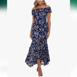 Xscape Navy Floral High Low Dress